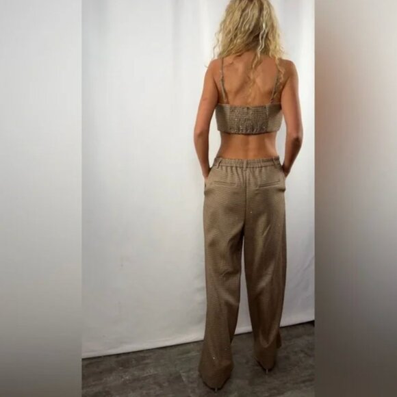 House of Harlow 1960 Cropped Top Wide Leg Pants Set in Brown Size XSmall - Picture 2 of 6